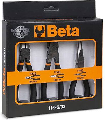 BETA 1169G/D3 ​​ Assortimento di 1 Pinza Universale, 1 Pinza Becchi Mezzotondi Lunghi e 1 Tronchese, con 2 Strati di PVC Antiscivolo con Finitura Industriale