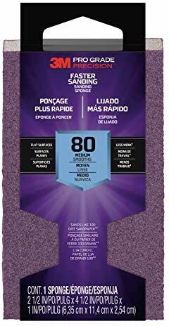 3M Pro Grade  Spugna abrasiva di precisione, grana 80, 6,35 x 11,4 x 2,54 cm, confezione da 1