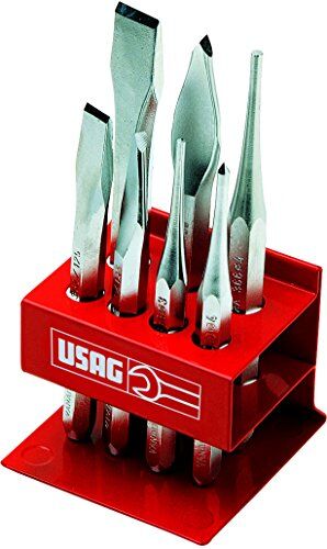 USAG 372 S7 Assortimento di scalpelli, ugnetti e punzoni con supporto in lamiera (7 pz) 372082