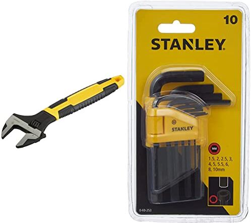 Stanley 0-90-949 Chiave Regolabile a Rullino, 250 mm &  0-69-253 Set 10 chiavi esagonali maschio (brugola)