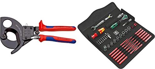 KNIPEX Cesoia a Cremagliera (Sistema a Cricchetto) Verniciata Nera & Wera 05135926001 Kraftform Kompakt W 1 Manutenzione, Assortimento utensili isolati, 35 pezzi