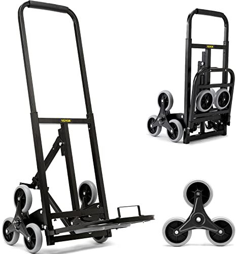 VEVOR Carrello Portaspesa in Acciaio Capacità Carico Max. 170kg Manico Regolabile 74-110 cm, Carrello con Ruote per Salire le Scale Dimensioni di Bagaglio 36 x 33 cm, Carrello per Scale Porta Oggetto