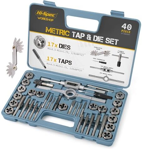 Hi-Spec Set di maschi filettatori e filiere metriche da 40 pezzi Kit per maschiature fai da te, tagli, filettature, sagomature, lavorazioni manuali per il fai da te in casa, garage e officina