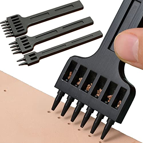 DXIA 3Pcs Punzoni in Acciaio,Punzonatrice Fai Da Te in Pelle,Strumenti di Punzonatura Punzoni, 5mm 2 + 4 + 6 Denti Cuciture Scalpello Tool, per Allacciatura Cucitura Artigianale in Pelle