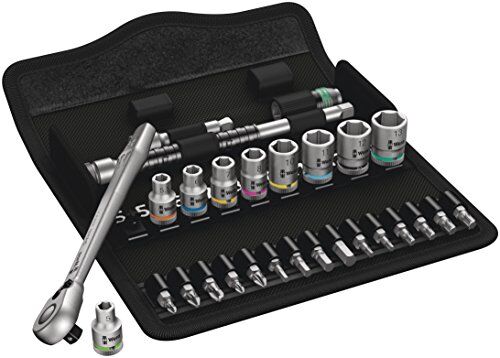 Wera , 8100 SA 8 Kit con cricchetto Zyklop Metal con levetta per invertire la rotazione, attaco da 1/4", metrico, 28 pezzi