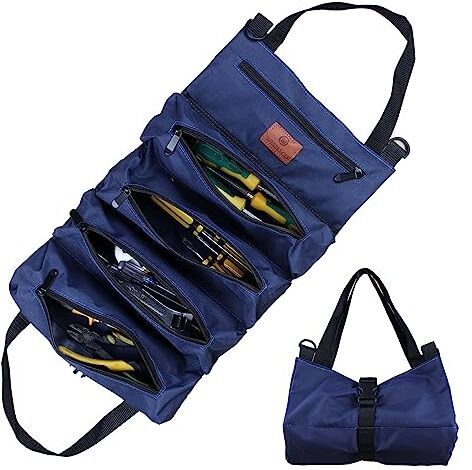 Sinand Borsa attrezzi lavoro, borsa porta attrezzi in tela, borsa multiuso con 5 tasche con zip, ideale per idraulici, artigiani ed elettricisti(blu)