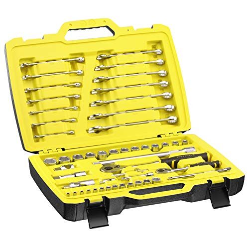 Stanley set 49 pz chiavi a bussola attacco misto 1/4" e 1/2" con chiavi combinate