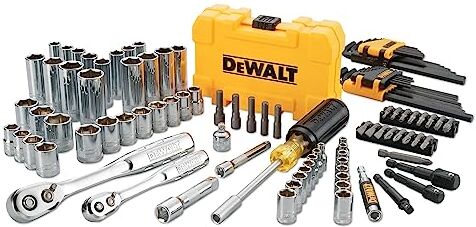 DeWalt , Set di Attrezzi da Meccanico, 108 Pezzi, incl. Cricchetto, Chiavi a Bussola, Punte, Chiave Esagonale, 100% Acciaio Forgiato Altamente Resistente, in Valigetta