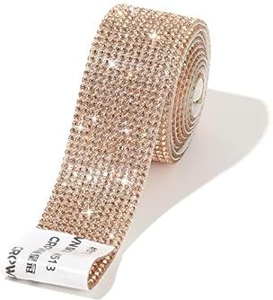 SYSUII 2 yard * 0,8 cm nastro autoadesivo strass – Bling DIY strass nastro nastro per artigianato fai da te festa matrimonio decorazione auto telefono oro rosa