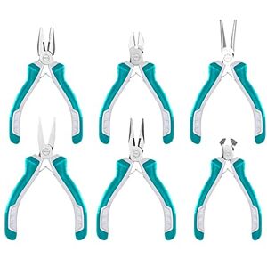 TOTAL Set di Pinze Mini 6 Pezzi 115 mm Per Meccanica di Precisione Pinza Universale, Taglio Diagonale, Taglio Frontale, Piatto Lungo, Lungo e per Anelli Manico Bimateriale TOTAL Set di Pinze Mini 6 Pezzi 115 mm Per Meccanica di Precisione Pinza Universale, Taglio Diagonale, Taglio Frontale, Piatto Lungo, Lungo e per Anelli Manico Bimateriale