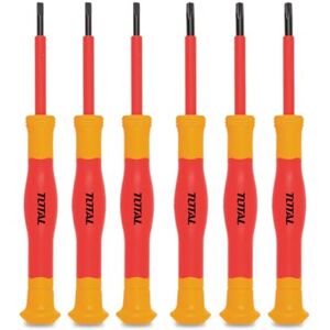 TOTAL Set di 6 Cacciaviti Isolati Cromo Vanadio Certificazione standard VDE Tensioni fino a 1000 V Per Lavori Elettrici TOTAL Set di 6 Cacciaviti Isolati Cromo Vanadio Certificazione standard VDE Tensioni fino a 1000 V Per Lavori Elettrici