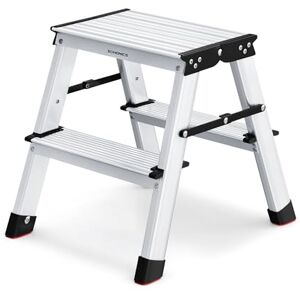 SONGMICS Scaletta Pieghevole, Scala a 2 Gradini, Scala in Alluminio con 2 Gradini Antiscivolo, Multiuso, Portata di 150 kg, Grigio Argento e Nero Inchiostro GLT012E01 SONGMICS Scaletta Pieghevole, Scala a 2 Gradini, Scala in Alluminio con 2 Gradini Antiscivolo, Multiuso, Portata di 150 kg, Grigio Argento e Nero Inchiostro GLT012E01