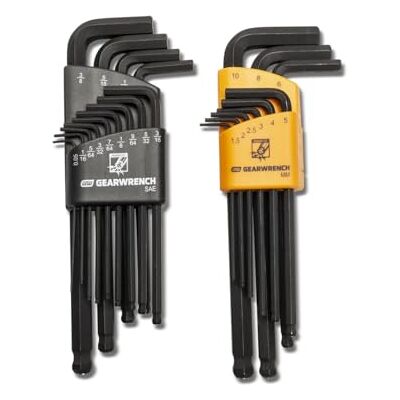 GEARWRENCH Set di Chiavi con Estremità Sferica Esagonali SAE/Metriche Magnetiche Pieghevoli a Braccio Lungo, Acciaio Legato da 22 pezzi GEARWRENCH Set di Chiavi con Estremità Sferica Esagonali SAE/Metriche Magnetiche Pieghevoli a Braccio Lungo, Acciaio Legato da 22 pezzi
