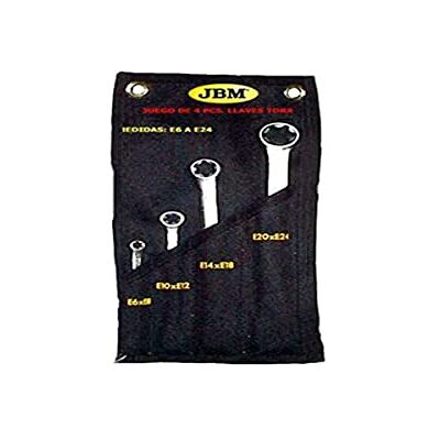 JBM Bolsa De Tela Con 4 Llaves Estrella Planas Para Tornillos Torx: 6X8,10X12,14X18,20X24 JBM Bolsa De Tela Con 4 Llaves Estrella Planas Para Tornillos Torx: 6X8,10X12,14X18,20X24