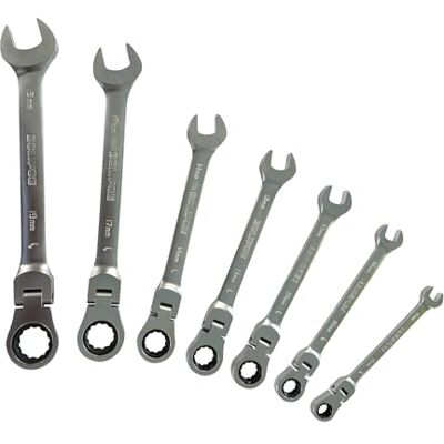 ECLIPSE Professional Tools Set di 7 Chiavi a Cricchetto con Testa Flessibile – 8–19mm, Acciaio Cromo Vanadio, 90 Denti, Finitura Satinata, per Auto, HVAC, Idraulica e Lavori Meccanici ECLIPSE Professional Tools Set di 7 Chiavi a Cricchetto con Testa Flessibile – 8–19mm, Acciaio Cromo Vanadio, 90 Denti, Finitura Satinata, per Auto, HVAC, Idraulica e Lavori Meccanici