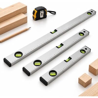 Relaxdays Livelle a bolla, argento set di 3, 40/60/100 cm, 3 bolle 0°/45°/90°, scala metrica, profilo in alluminio Relaxdays Livelle a bolla, argento set di 3, 40/60/100 cm, 3 bolle 0°/45°/90°, scala metrica, profilo in alluminio