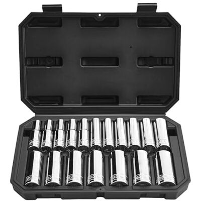 VEVOR Set di Bussole, 18 Pezzi, Set di Utensili per Bussole 12,7 mm, Misure Metriche da 10 a 27 mm, Profonde e Standard, con Custodia, Acciaio Legato CR-V Cromato, per Riparazioni Automobilistiche VEVOR Set di Bussole, 18 Pezzi, Set di Utensili per Bussole 12,7 mm, Misure Metriche da 10 a 27 mm, Profonde e Standard, con Custodia, Acciaio Legato CR-V Cromato, per Riparazioni Automobilistiche