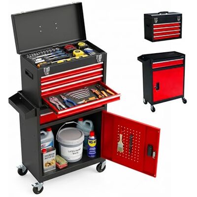 Relaxdays Carrello Officina 5 cassetti + Cassetta Rimovibile, Nero-Rosso Con serratura, 104x59,5x28 cm, ruote, acciaio Relaxdays Carrello Officina 5 cassetti + Cassetta Rimovibile, Nero-Rosso Con serratura, 104x59,5x28 cm, ruote, acciaio