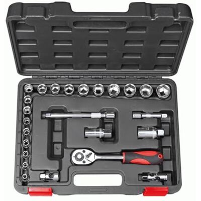 Valex Set Chiavi a Bussola SuperLock 25 Pezzi Nr.18 – Attacco 3/8" con Cricchetto Reversibile, Bussole 6–24 mm, Prolunghe, Snodo Cardanico e Valigetta Valex Set Chiavi a Bussola SuperLock 25 Pezzi Nr.18 – Attacco 3/8" con Cricchetto Reversibile, Bussole 6–24 mm, Prolunghe, Snodo Cardanico e Valigetta