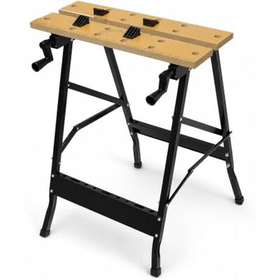 Relaxdays Banco da lavoro, naturale/nero pieghevole, 4 ganasce di serraggio, 100 kg, HxLxP: 76 x 56 x 62 cm, acciaio Relaxdays Banco da lavoro, naturale/nero pieghevole, 4 ganasce di serraggio, 100 kg, HxLxP: 76 x 56 x 62 cm, acciaio