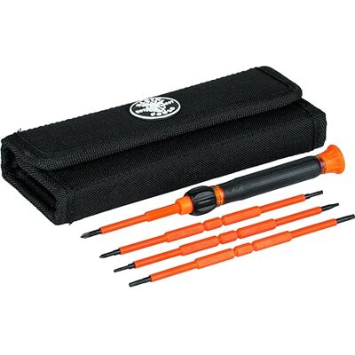 KLEIN TOOLS Set cacciaviti di precisione isolati 8-in-1 con custodia Isolamento 1000 V Inserti intercambiabili Impugnatura Cushion-Grip KLEIN TOOLS Set cacciaviti di precisione isolati 8-in-1 con custodia Isolamento 1000 V Inserti intercambiabili Impugnatura Cushion-Grip