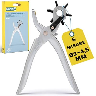 Rapid RP03 Pinza Fustellatrice per Pelle e Cuoio, Perforatrice a Revolver Multi-Misura per Cinture, Pelle, Tessuto e Plastica, Costruzione in Metallo Resistente () Rapid RP03 Pinza Fustellatrice per Pelle e Cuoio, Perforatrice a Revolver Multi-Misura per Cinture, Pelle, Tessuto e Plastica, Costruzione in Metallo Resistente ()