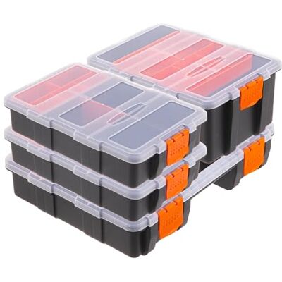 Relaxdays 4 Box Porta-minuterie, 3 Misure, 49 scomp., PP, Nero/Arancio, Cassette Porta Attrezzi Relaxdays 4 Box Porta-minuterie, 3 Misure, 49 scomp., PP, Nero/Arancio, Cassette Porta Attrezzi
