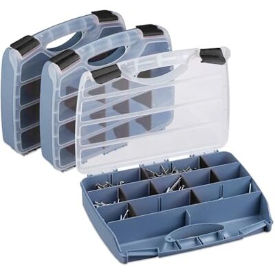 Relaxdays Set 3 Valigette Attrezzi, Scatola Organizer Vuota, Cassetta Porta Viti e Minuteria, 6x32x26 cm, Grigio Nero Relaxdays Set 3 Valigette Attrezzi, Scatola Organizer Vuota, Cassetta Porta Viti e Minuteria, 6x32x26 cm, Grigio Nero
