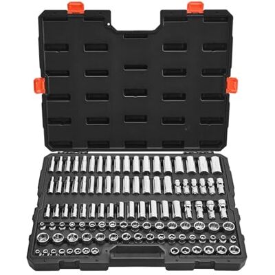 VEVOR Set di Bussole, 104 Pezzi, Set di Utensili per Bussole da 9,5 mm, Misure Metriche da 6 a 24 mm, Profonde e Standard, con Custodia, Acciaio Legato CR-V Cromato, per Riparazioni Automobilistiche VEVOR Set di Bussole, 104 Pezzi, Set di Utensili per Bussole da 9,5 mm, Misure Metriche da 6 a 24 mm, Profonde e Standard, con Custodia, Acciaio Legato CR-V Cromato, per Riparazioni Automobilistiche