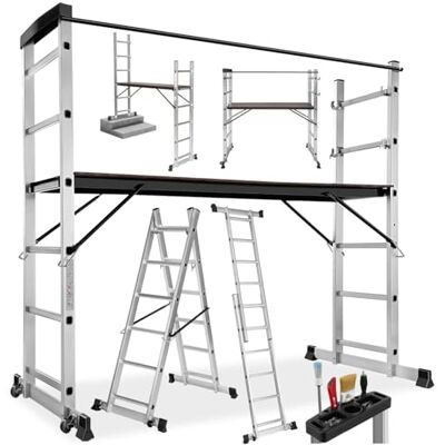 tectake ® Scala Alluminio 4 in 1 Multifunzione con Piattaforma da Lavoro, Ponteggio da Lavoro con Ruote, Scala in Alluminio Pieghevole, Trabattello da Lavoro tectake ® Scala Alluminio 4 in 1 Multifunzione con Piattaforma da Lavoro, Ponteggio da Lavoro con Ruote, Scala in Alluminio Pieghevole, Trabattello da Lavoro