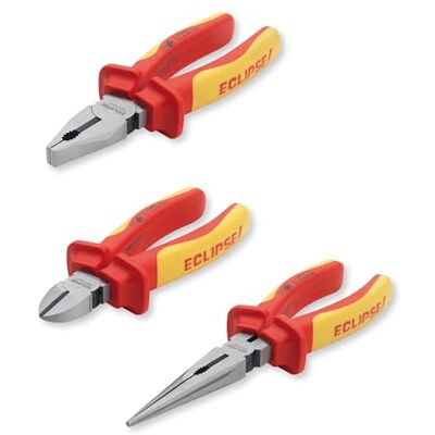 ECLIPSE Professional Tools Set di 3 Pinze Elettricista VDE – Pinza Combinata, Tronchese e Pinza a Punta Piana Isolate fino a 1000 V ECLIPSE Professional Tools Set di 3 Pinze Elettricista VDE – Pinza Combinata, Tronchese e Pinza a Punta Piana Isolate fino a 1000 V