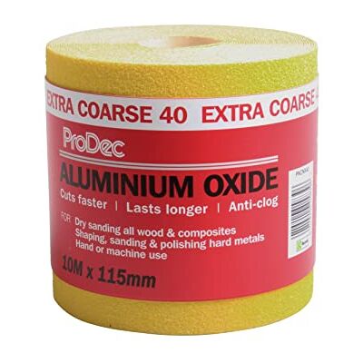 ProDec 10m Roll 40 Grit Extra Coarse Grade Yellow Aluminium Oxide Abrasive Sanding Paper for Sanding Wood, Paint, Plaster, Filler, Metal and More, 115mm Wide Sandpaper ProDec 10m Roll 40 Grit Extra Coarse Grade Yellow Aluminium Oxide Abrasive Sanding Paper for Sanding Wood, Paint, Plaster, Filler, Metal and More, 115mm Wide Sandpaper