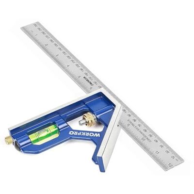 WORKPRO Squadra Combinata Regolabile, Righello per Angolo in Acciaio Inossidabile da 300 mm, Righello Combinato con Bolla, Squadrette da Carpentieri, Strumento di Misurazione Multifunzionale WORKPRO Squadra Combinata Regolabile, Righello per Angolo in Acciaio Inossidabile da 300 mm, Righello Combinato con Bolla, Squadrette da Carpentieri, Strumento di Misurazione Multifunzionale