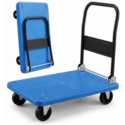 Relaxdays carrello piattaforma 300 kg, pieghevole, manico ergonomico, blu 2 ruote piroettanti, ampia piattaforma Relaxdays carrello piattaforma 300 kg, pieghevole, manico ergonomico, blu 2 ruote piroettanti, ampia piattaforma