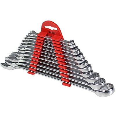 Valex Set di 12 Chiavi Combinate, misure da 6 a 22 mm, in Acciaio Satinato, supporto in plastica Valex Set di 12 Chiavi Combinate, misure da 6 a 22 mm, in Acciaio Satinato, supporto in plastica