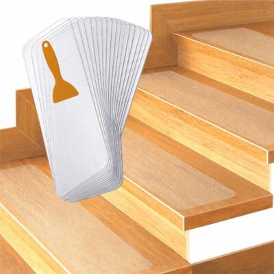 Relaxdays Tappetini gradini, 15 pz., LxP: 81x15 cm, trasparenti per scale interne, tappetini per gradini, set da 15 pz Relaxdays Tappetini gradini, 15 pz., LxP: 81x15 cm, trasparenti per scale interne, tappetini per gradini, set da 15 pz
