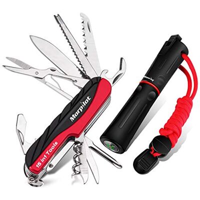 Morpilot Coltello Multiuso e Pietra Focaia Set 15 in 1 Coltello Multiuso e 5 in 1 Fire Starter con Fischietto e Bussola per Il Campeggio, Escursioni e Emergenze Morpilot Coltello Multiuso e Pietra Focaia Set 15 in 1 Coltello Multiuso e 5 in 1 Fire Starter con Fischietto e Bussola per Il Campeggio, Escursioni e Emergenze