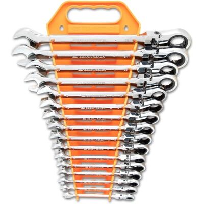 GEARWRENCH Set di Chiavi Combinate a Cricchetto a Testa Flessibile, 16 Pezzi GEARWRENCH Set di Chiavi Combinate a Cricchetto a Testa Flessibile, 16 Pezzi