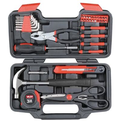 Valex Set di Utensili in Valigetta, 39 Pezzi – Kit Attrezzi Multifunzione Portatile con Cacciaviti di Precisione, Chiavi Esagonali, Pinza, Martello, Cutter, Flessometro e Forbice Valex Set di Utensili in Valigetta, 39 Pezzi – Kit Attrezzi Multifunzione Portatile con Cacciaviti di Precisione, Chiavi Esagonali, Pinza, Martello, Cutter, Flessometro e Forbice