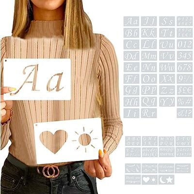 Kleemeiero 50 Fogli Stencil Lettere Alfabeto Corsivo, Numeri Grandi, Scritte Muro per Artistico Decorazione Pittura Fai da Te (19 * 12CM) Kleemeiero 50 Fogli Stencil Lettere Alfabeto Corsivo, Numeri Grandi, Scritte Muro per Artistico Decorazione Pittura Fai da Te (19 * 12CM)