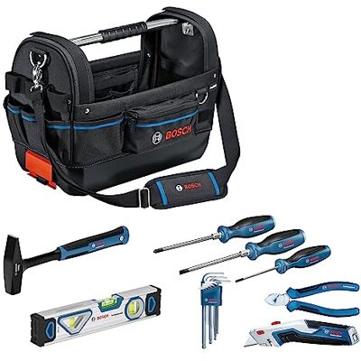 Bosch Combo Kit GWT 20 + Set di utensili manuali (incl. 3 cacciaviti, set da 9 pezzi di chiavi a brugola, 1 pinza a cesoia a taglio diagonale, 1 martello, 1 livella da 25 cm, 1 coltello) Bosch Combo Kit GWT 20 + Set di utensili manuali (incl. 3 cacciaviti, set da 9 pezzi di chiavi a brugola, 1 pinza a cesoia a taglio diagonale, 1 martello, 1 livella da 25 cm, 1 coltello)