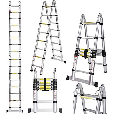 COOCHEER Scala telescopica da 5 m, in alluminio, 16 pioli, carico massimo 150 kg COOCHEER Scala telescopica da 5 m, in alluminio, 16 pioli, carico massimo 150 kg