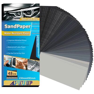 ALPXUXP 48 Pezzi Carta Abrasiva,Carta Vetrata in Grana 240/400/600/800/1000/1200/1500/2000/2500/3000/5000/10000,Impermeabile Levigatura a Secco e Umido Sandpaper 9 x 3,6 Pollici ALPXUXP 48 Pezzi Carta Abrasiva,Carta Vetrata in Grana 240/400/600/800/1000/1200/1500/2000/2500/3000/5000/10000,Impermeabile Levigatura a Secco e Umido Sandpaper 9 x 3,6 Pollici