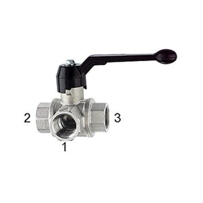 RIEGLER D Valvola a sfera a 3 vie, standard, a L, in ottone vern, Rp 3/4, DN 20, 1 pezzo RIEGLER D Valvola a sfera a 3 vie, standard, a L, in ottone vern, Rp 3/4, DN 20, 1 pezzo