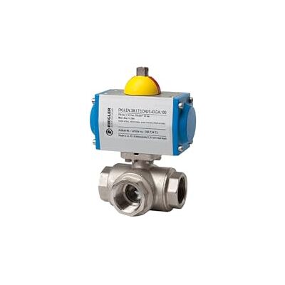RIEGLER 103561-350.725-T3 Valvola a sfera in ottone, attuatore pneumatico, foro a T, Rp 1 1/4, 1 pezzo RIEGLER 103561-350.725-T3 Valvola a sfera in ottone, attuatore pneumatico, foro a T, Rp 1 1/4, 1 pezzo
