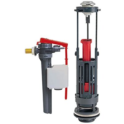 Wirquin 10723589 Caccia d'acqua wc completo meccanismo wc doppio caccia One & rubinetto galleggiante con alimentazione laterale Jollyfill, grigio e rosso Wirquin 10723589 Caccia d'acqua wc completo meccanismo wc doppio caccia One & rubinetto galleggiante con alimentazione laterale Jollyfill, grigio e rosso