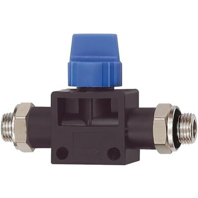 RIEGLER Valvola a 3/2 vie "serie blu", G 1/4 a., G 1/8 a., pressione di lavoro max. 15 bar, plastica/ottone nichelato RIEGLER Valvola a 3/2 vie "serie blu", G 1/4 a., G 1/8 a., pressione di lavoro max. 15 bar, plastica/ottone nichelato