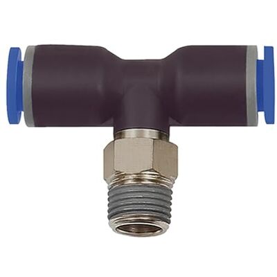 RIEGLER Raccordo a T » serie blu «, girevole, R 1/2 a., per tubo esterno Ø 14 mm, pressione di lavoro max. 15 bar, plastica/MS vern. RIEGLER Raccordo a T » serie blu «, girevole, R 1/2 a., per tubo esterno Ø 14 mm, pressione di lavoro max. 15 bar, plastica/MS vern.