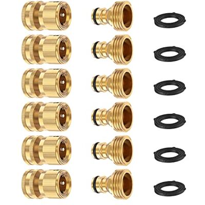 FINEST+ Connettore rapido per tubo da giardino, in ottone massiccio, filettatura da 3/4", senza perdite, per tubo dell'acqua femmina e maschio, facile da collegare (6 set) FINEST+ Connettore rapido per tubo da giardino, in ottone massiccio, filettatura da 3/4", senza perdite, per tubo dell'acqua femmina e maschio, facile da collegare (6 set)