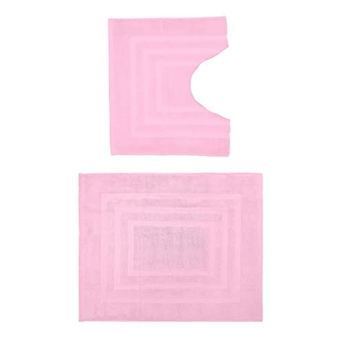 CosìCasa Set Tappeto Bagno Assorbente da 2 Pezzi 100% Cotone   Set Tappeti Bagno 2 Pezzi in Spugna Ideali Tappetini Bagno Set 2 Pezzi Moderni e Lavabili   Set Bagno Colorato Rosa